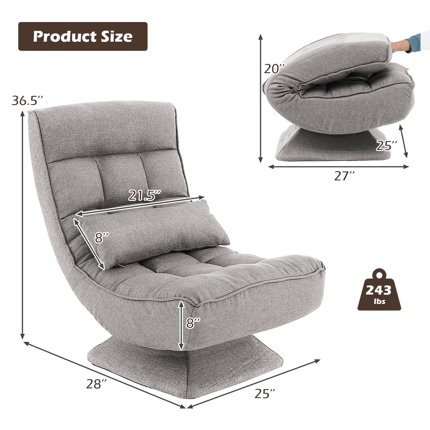 5-Level Adjustable 360° Swivel Floor Chair, Gray Floor Chairs at Gallery Canada