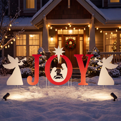5 PCS Nativity Christmas Yard Sign Set, Angels, Red
