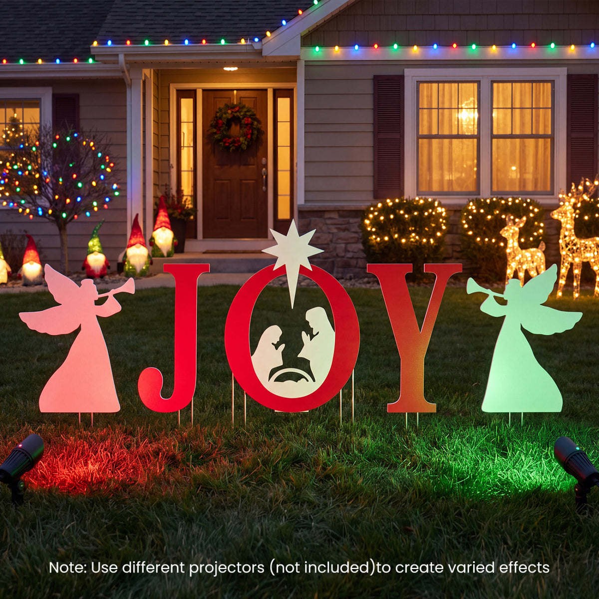 5 PCS Nativity Christmas Yard Sign Set, Angels, Red