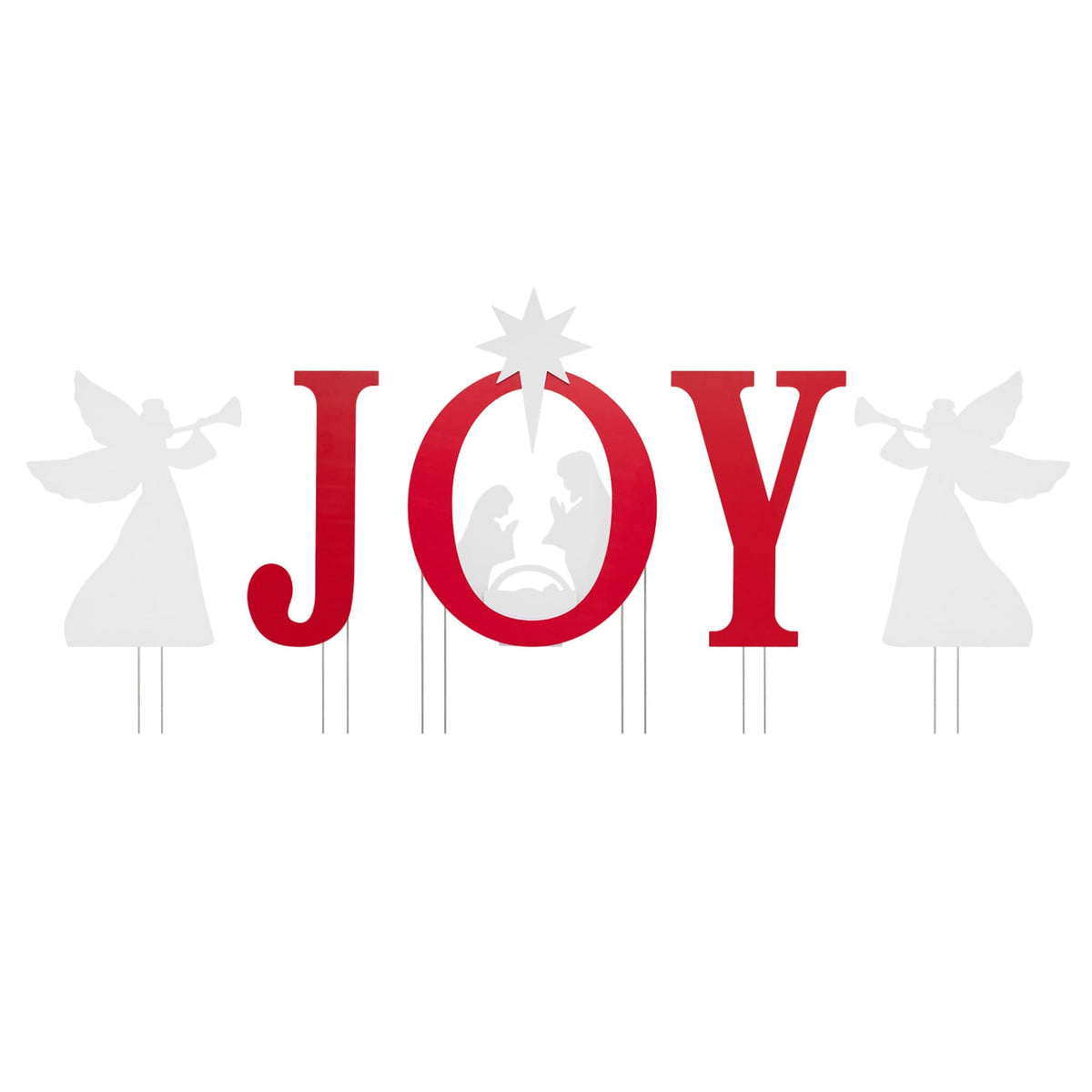 5 PCS Nativity Christmas Yard Sign Set, Angels, Red