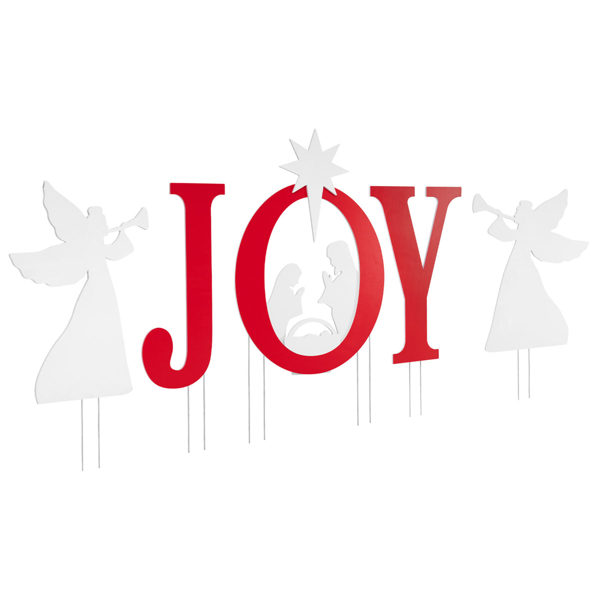 5 PCS Nativity Christmas Yard Sign Set, Angels, Red