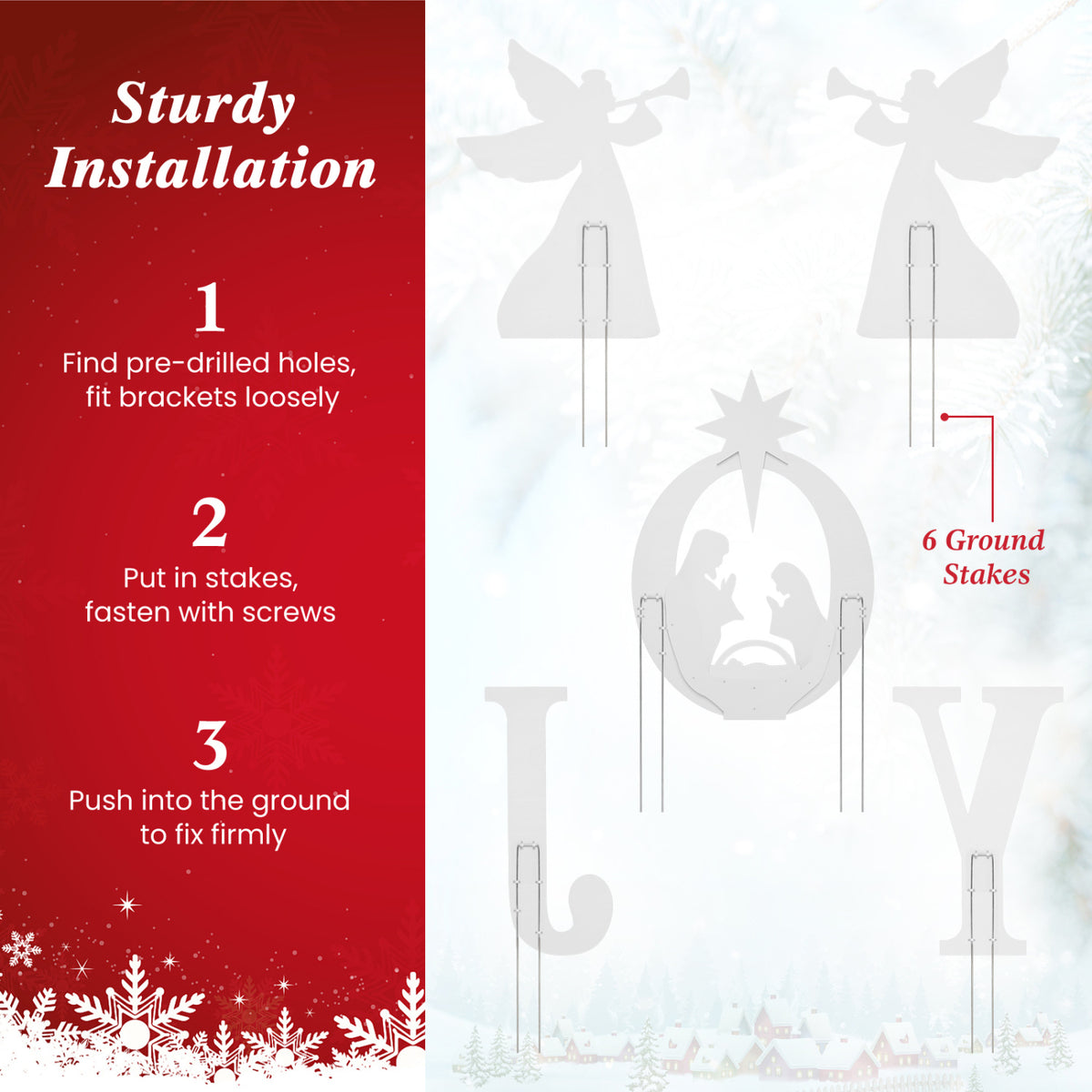 5 PCS Nativity Christmas Yard Sign Set, Angels, Red