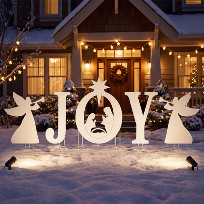 5 PCS Nativity Christmas Yard Sign Set, Angels, White