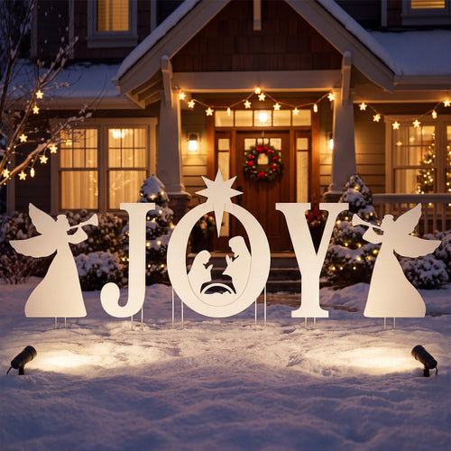 5 PCS Nativity Christmas Yard Sign Set, Angels, White