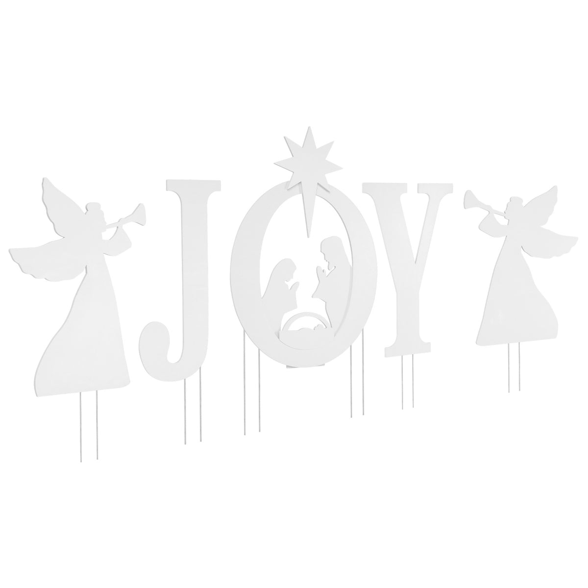 5 PCS Nativity Christmas Yard Sign Set, Angels, White