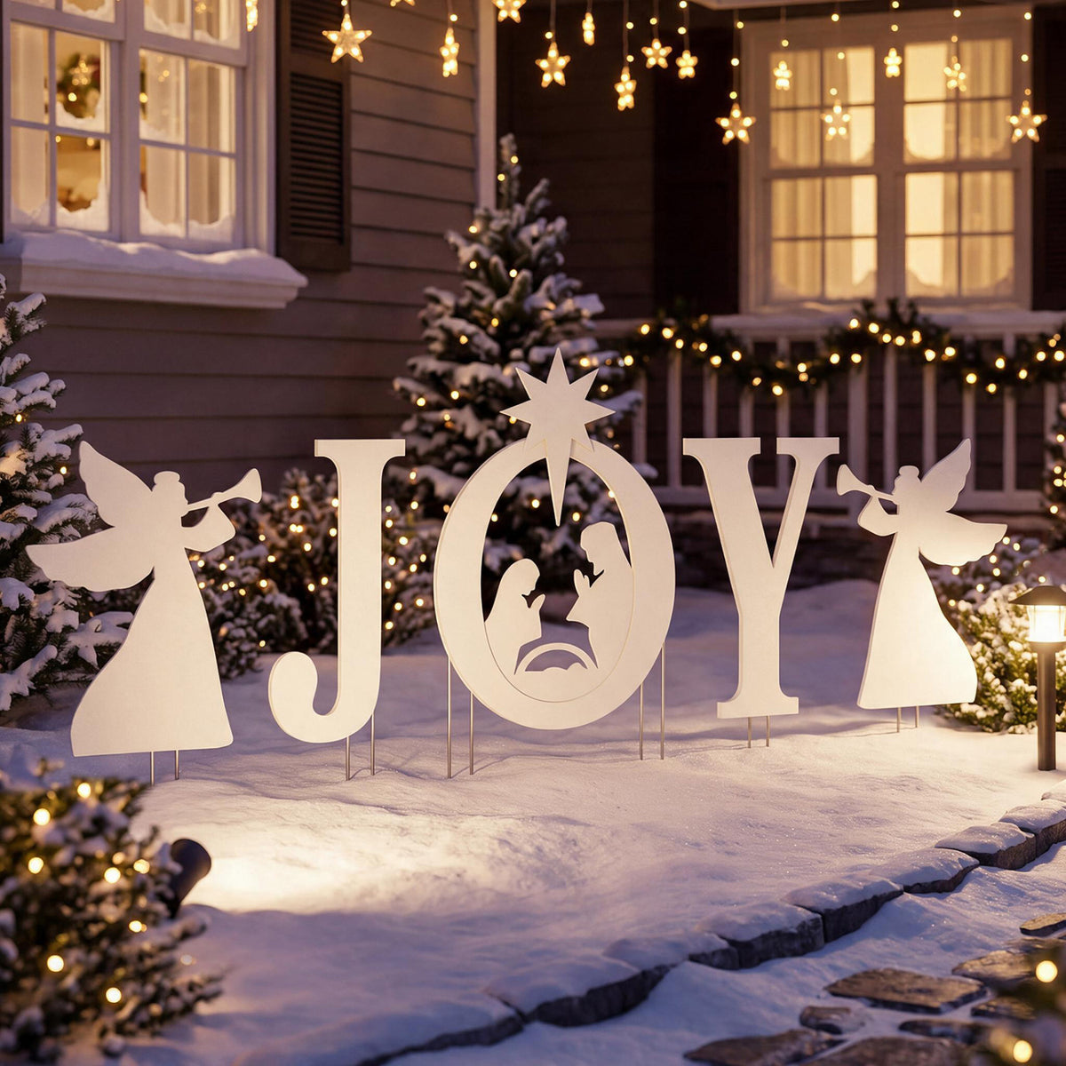5 PCS Nativity Christmas Yard Sign Set, Angels, White