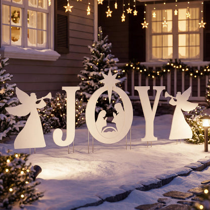 5 PCS Nativity Christmas Yard Sign Set, Angels, White