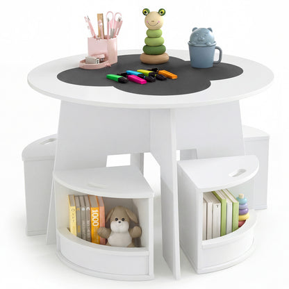 Kids Table And Chair Set, 5 PCS, With Storage Stools, White Kids Table & Chair Sets White at Gallery Canada