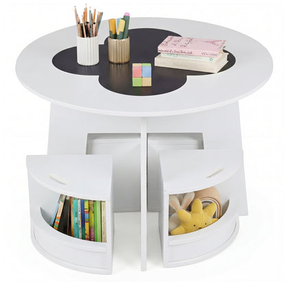 Kids Table And Chair Set, 5 PCS, With Storage Stools, White Kids Table & Chair Sets at Gallery Canada