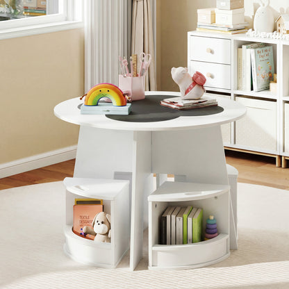 Kids Table And Chair Set, 5 PCS, With Storage Stools, White Kids Table & Chair Sets at Gallery Canada
