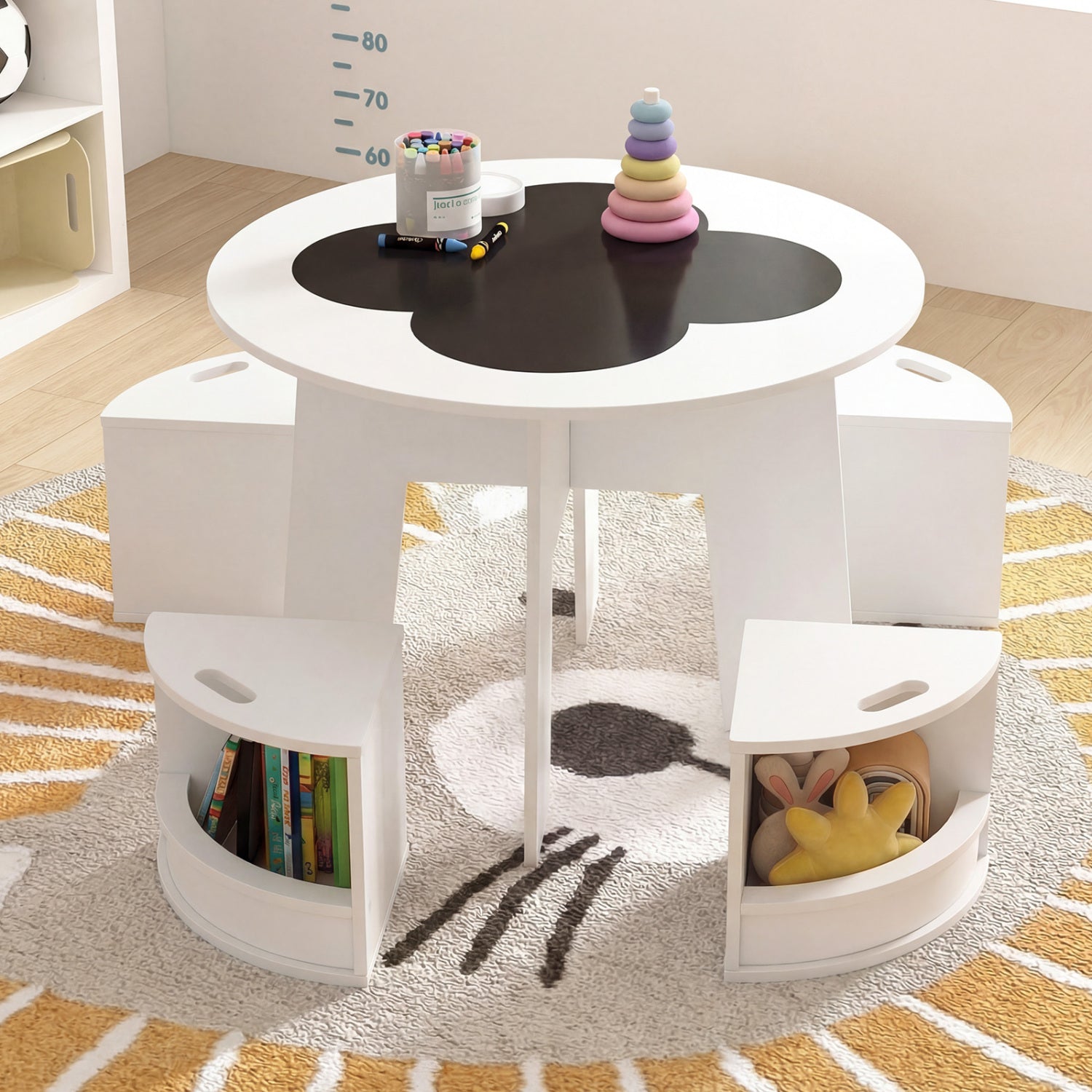 Kids Table And Chair Set, 5 PCS, With Storage Stools, White Kids Table & Chair Sets at Gallery Canada