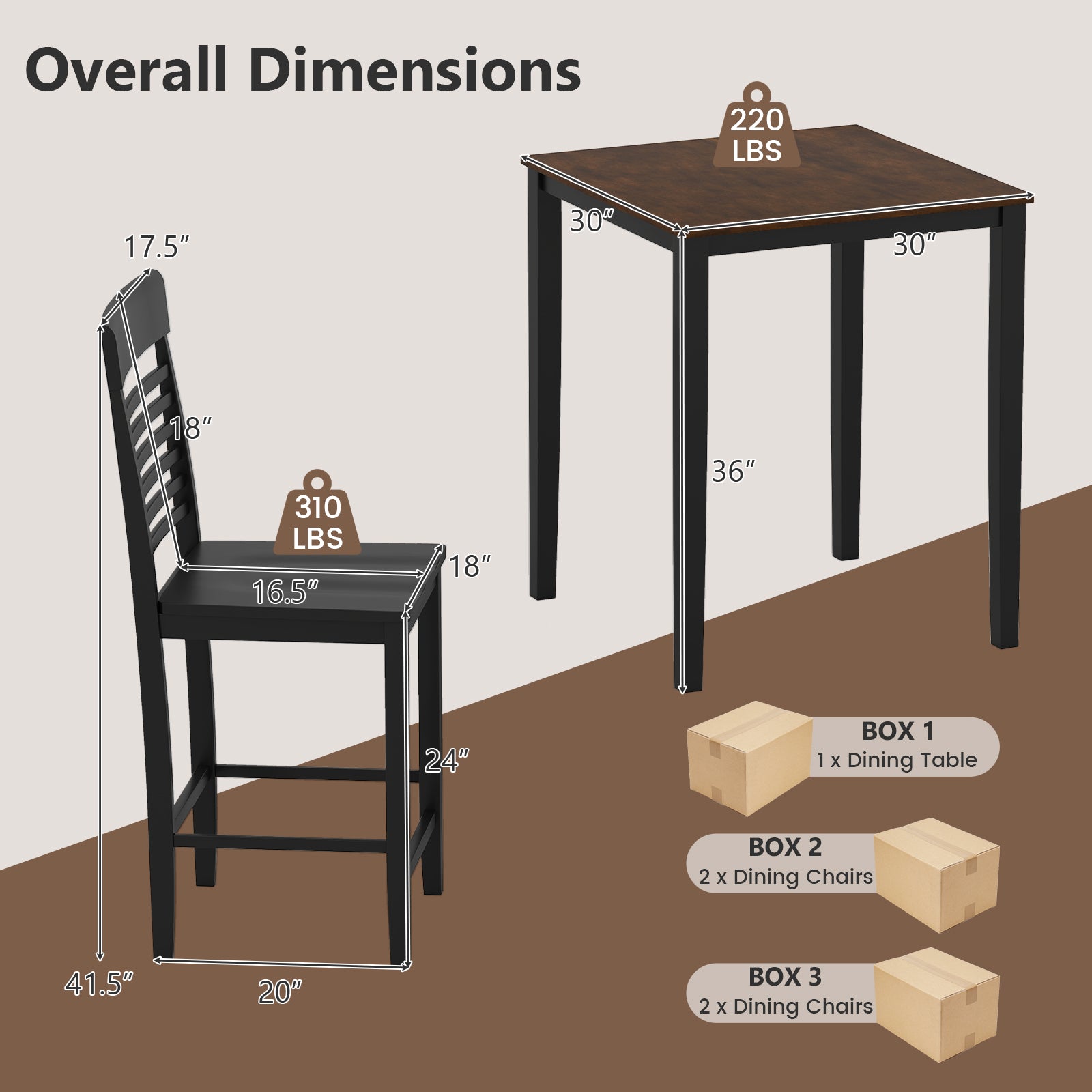5-Piece Counter-Height Dining Table Set with Rubber Wood Frame and Footrest Dining Room Sets at Gallery Canada