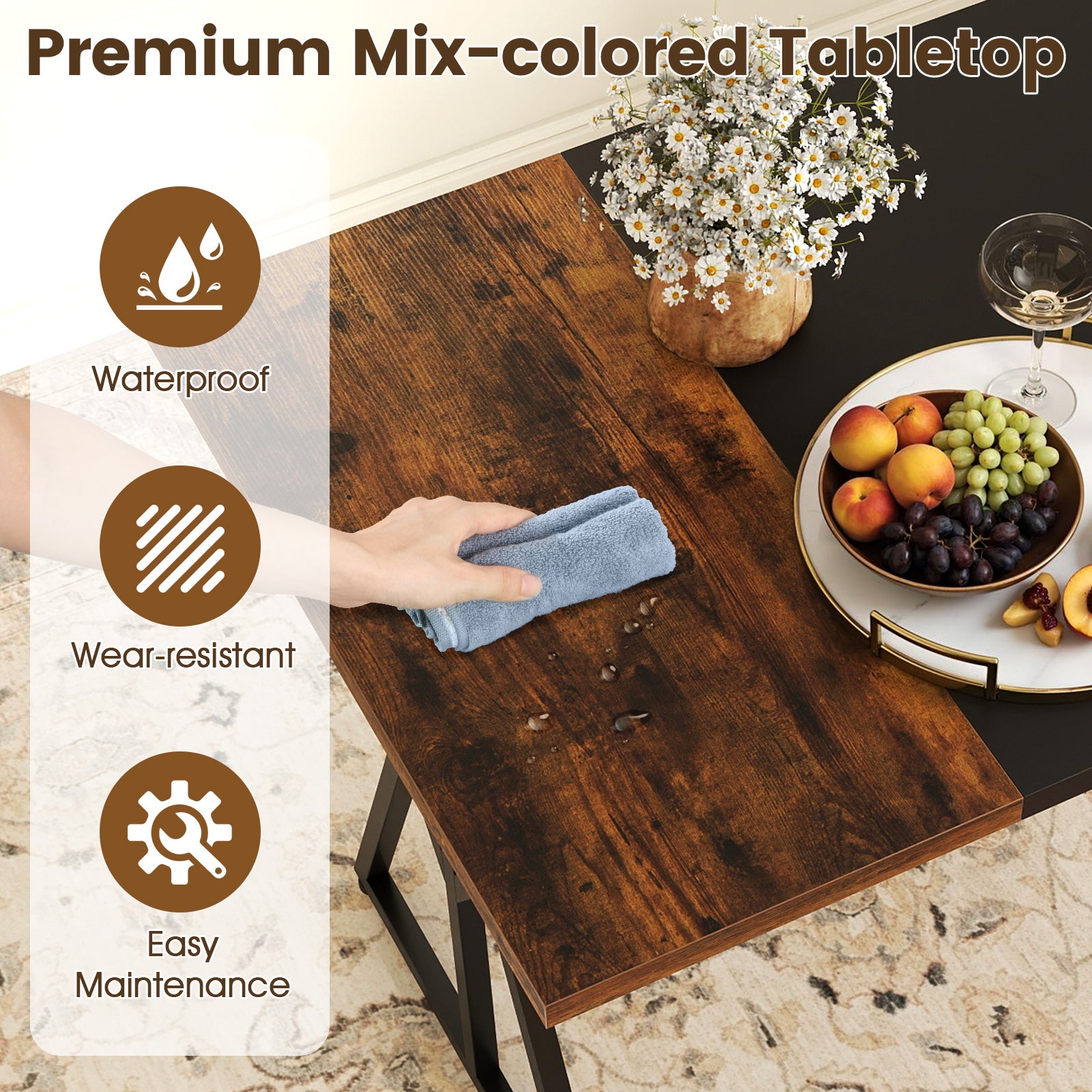 5-Piece Dining Room Set Industrial Rectangular Kitchen Table with 2 Benches and 2 Stools, Rustic Brown Patio Dining Sets at Gallery Canada