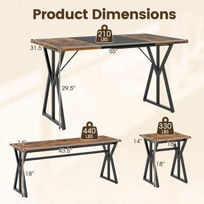 5-Piece Dining Room Set Industrial Rectangular Kitchen Table with 2 Benches and 2 Stools, Rustic Brown Patio Dining Sets at Gallery Canada