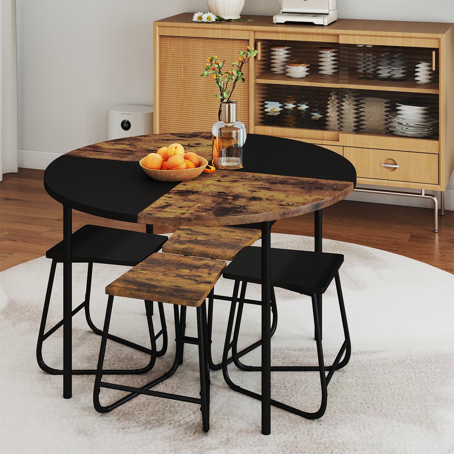 5-Piece Dining Set for 4 47 Inch Round Kitchen Table and 4 Stools, Brown Dining Room Sets at Gallery Canada
