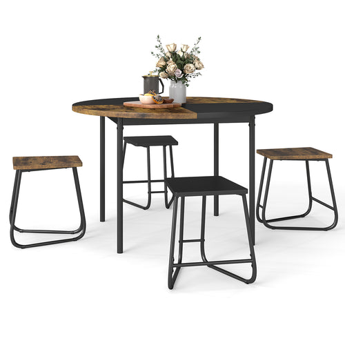 5-Piece Dining Set, 47 Inch Round Kitchen Table, 4 Stools, Brown