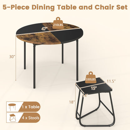 5-Piece Dining Set for 4 47 Inch Round Kitchen Table and 4 Stools, Brown Dining Room Sets at Gallery Canada