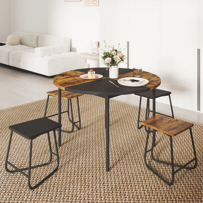 5-Piece Dining Set for 4 47 Inch Round Kitchen Table and 4 Stools, Brown Dining Room Sets at Gallery Canada