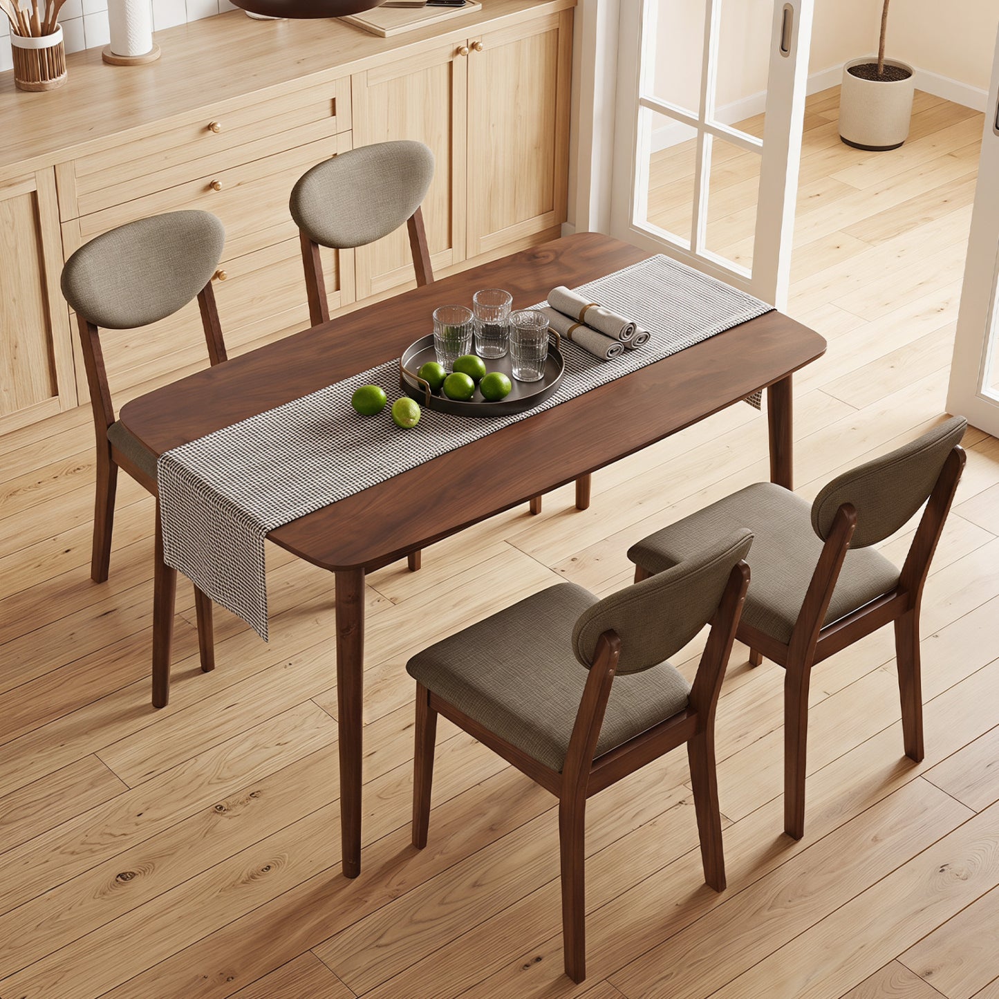 Ensemble de salle à manger de 5 pièces, table rectangulaire, chaises en tissu, beige