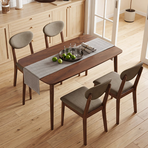 5-Piece Dining Set, Rectangular Table, Fabric Chairs, Beige