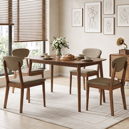 Ensemble de salle à manger de 5 pièces, table rectangulaire, chaises en tissu, beige