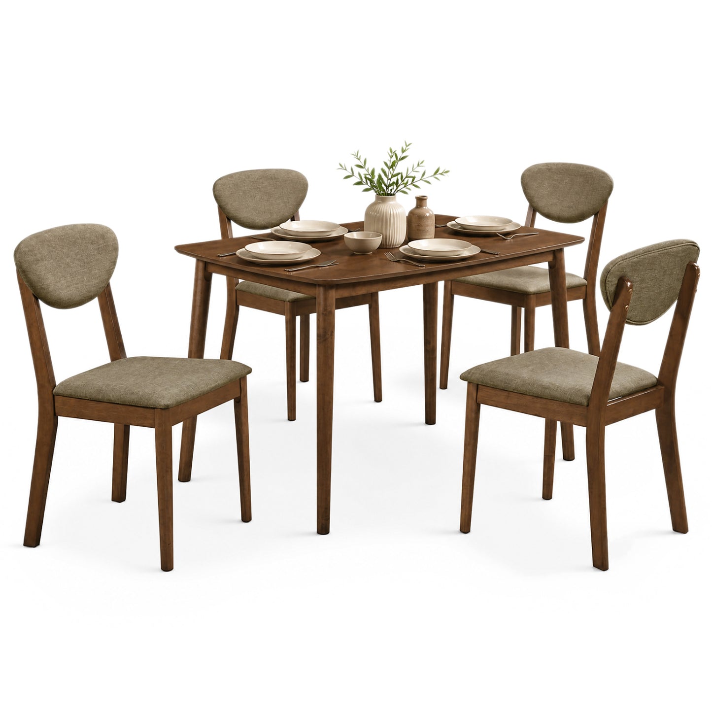Ensemble de salle à manger de 5 pièces, table rectangulaire, chaises en tissu, beige