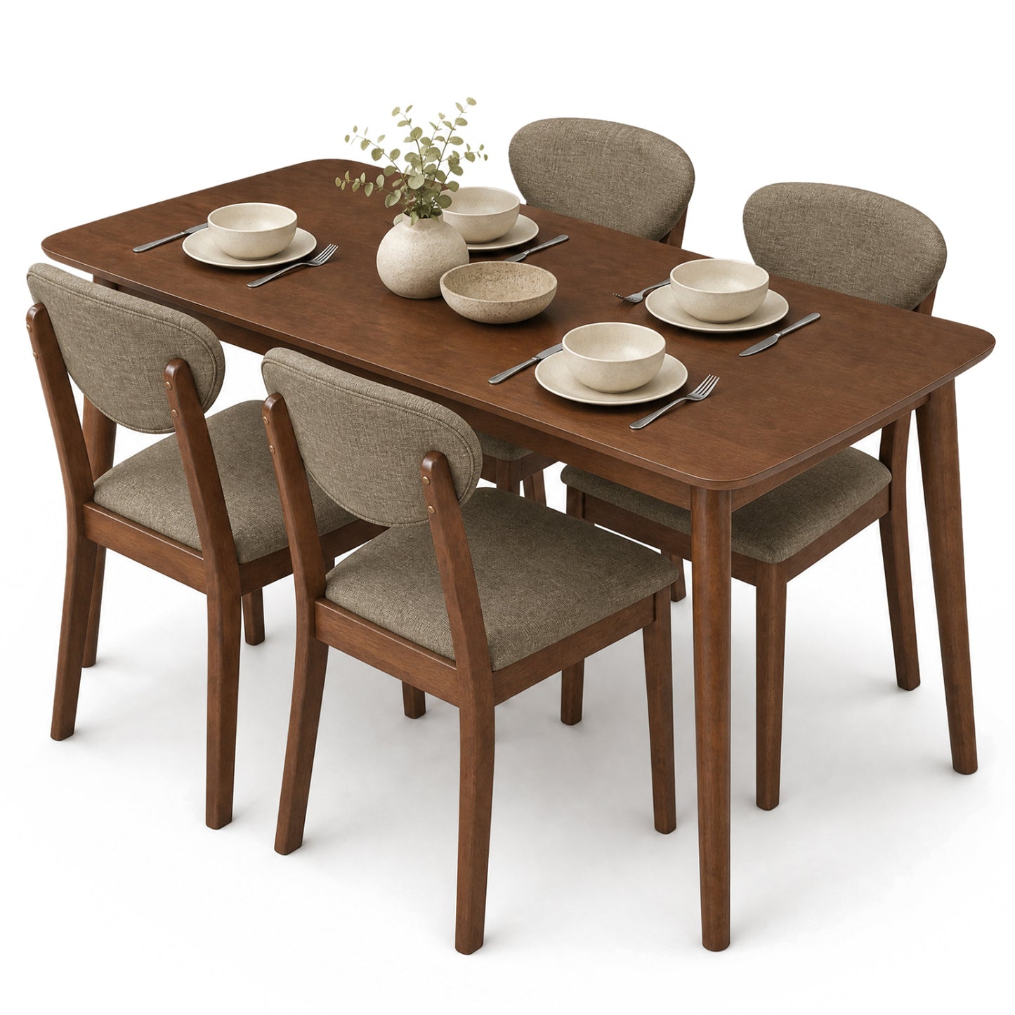 Ensemble de salle à manger de 5 pièces, table rectangulaire, chaises en tissu, beige