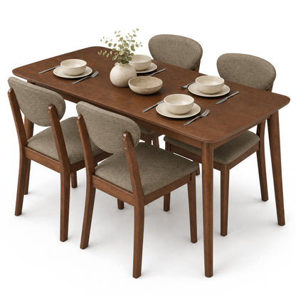 Ensemble de salle à manger de 5 pièces, table rectangulaire, chaises en tissu, beige