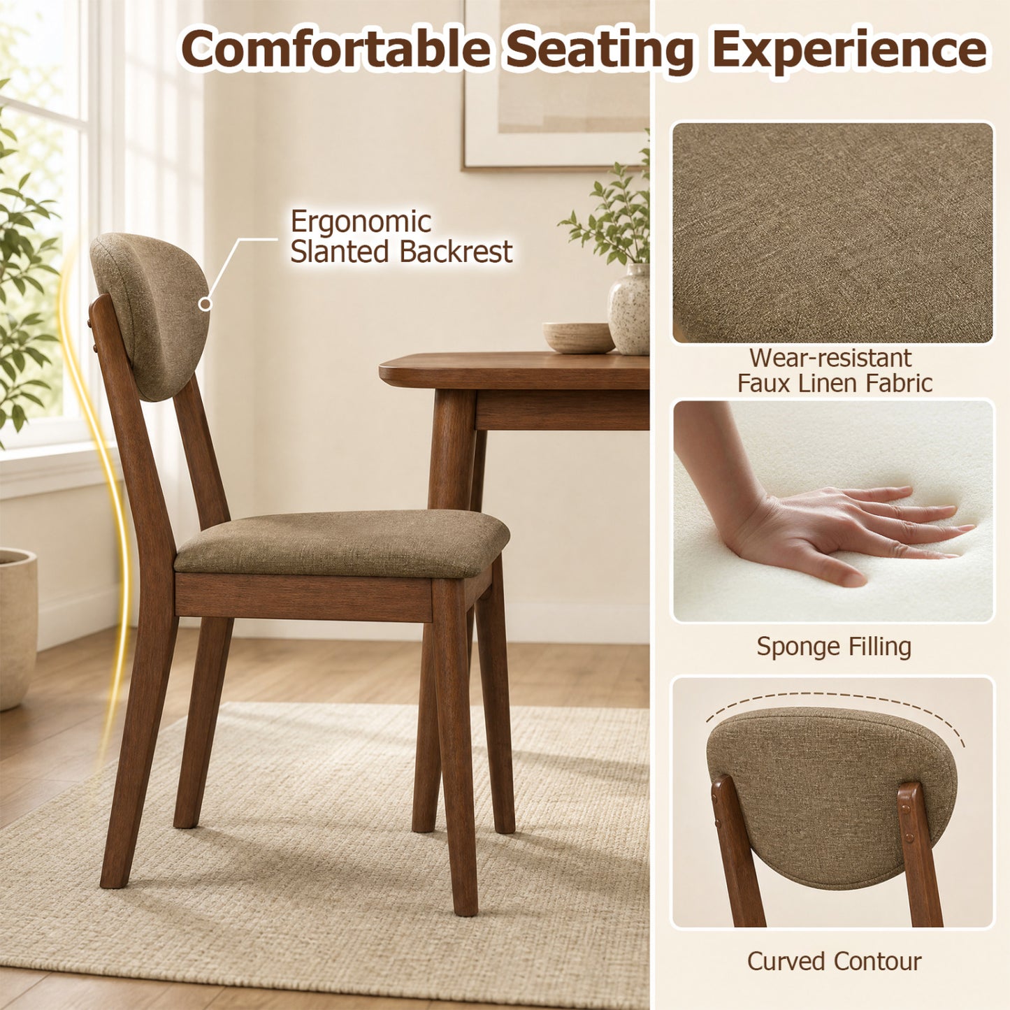 Ensemble de salle à manger de 5 pièces, table rectangulaire, chaises en tissu, beige