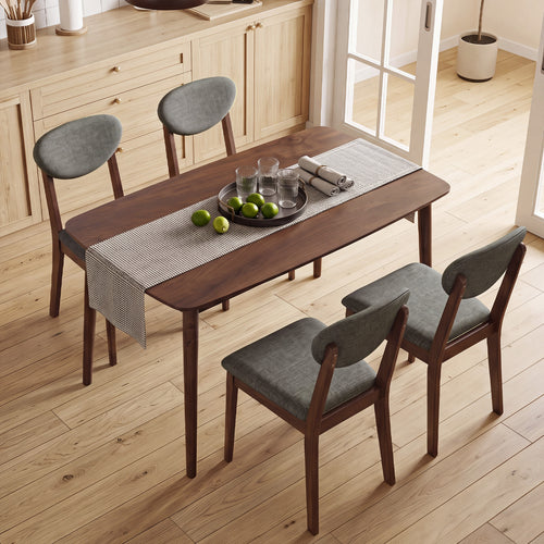 5-Piece Dining Set for 4, Rectangular Table, Fabric Chairs, Gray