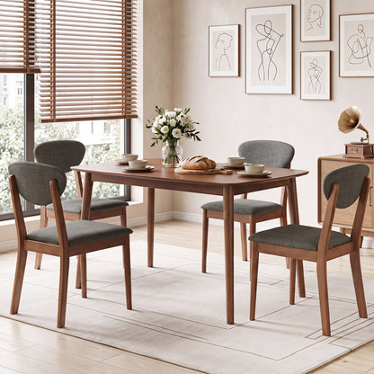 5-Piece Dining Set for 4, Rectangular Table, Fabric Chairs, Gray
