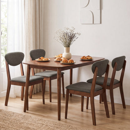 5-Piece Dining Set for 4, Rectangular Table, Fabric Chairs, Gray
