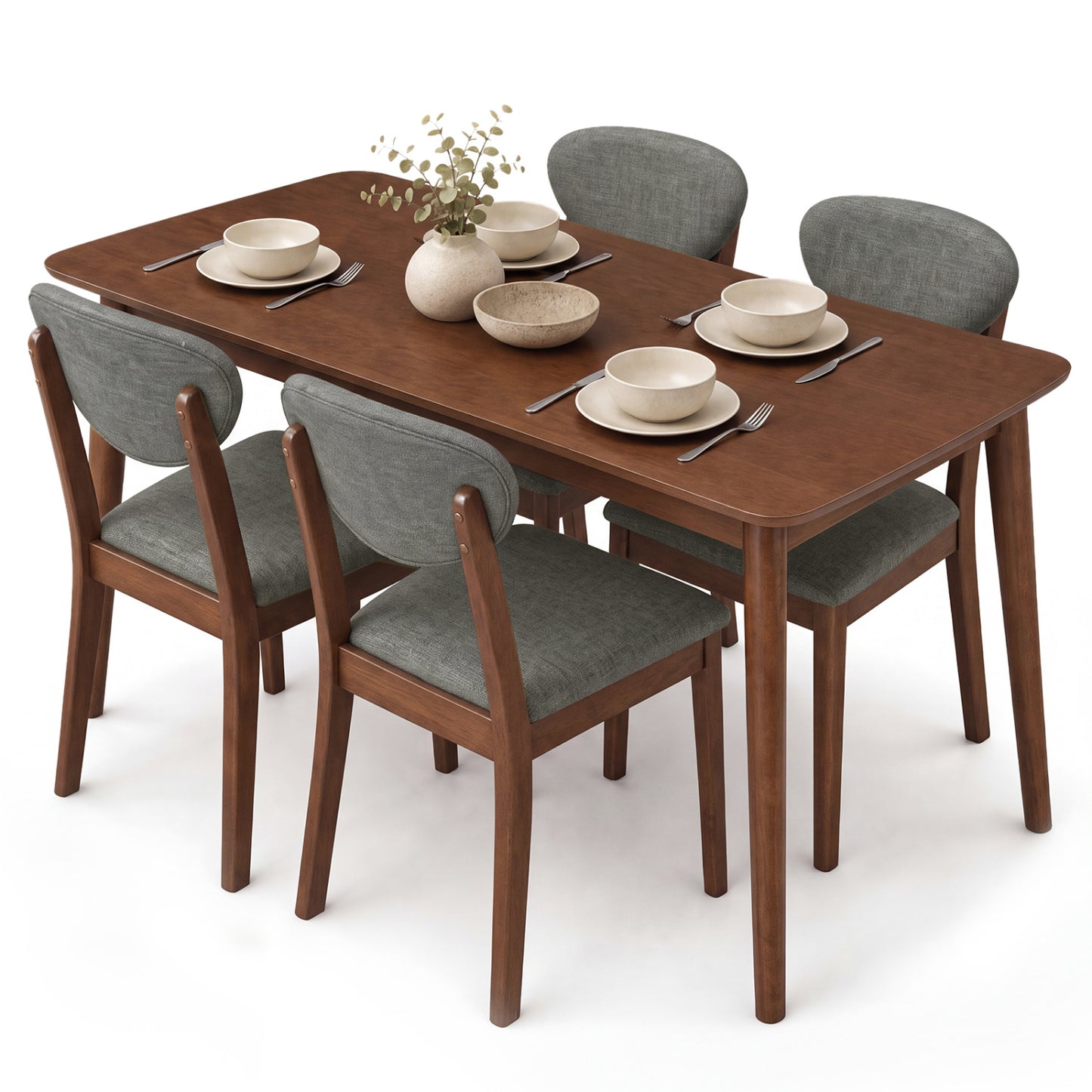 5-Piece Dining Set for 4, Rectangular Table, Fabric Chairs, Gray