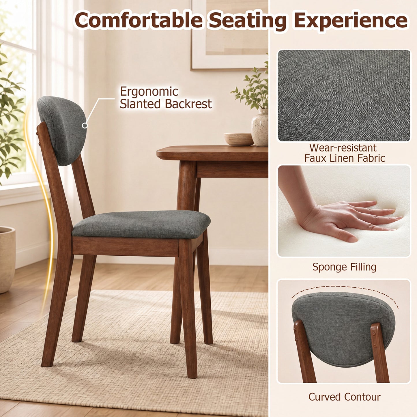 5-Piece Dining Set for 4, Rectangular Table, Fabric Chairs, Gray