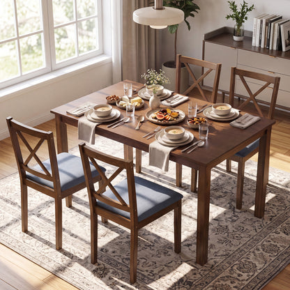 5-Piece Dining Set, Rectangular Table, Fabric Chairs, Gray