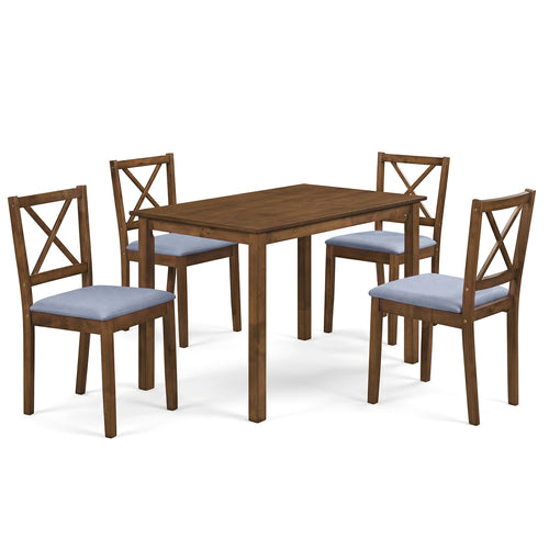 5-Piece Dining Set, Rectangular Table, Fabric Chairs, Gray