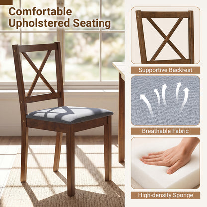 5-Piece Dining Set, Rectangular Table, Fabric Chairs, Gray
