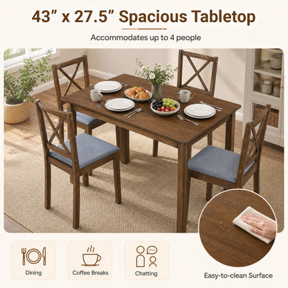 5-Piece Dining Set, Rectangular Table, Fabric Chairs, Gray