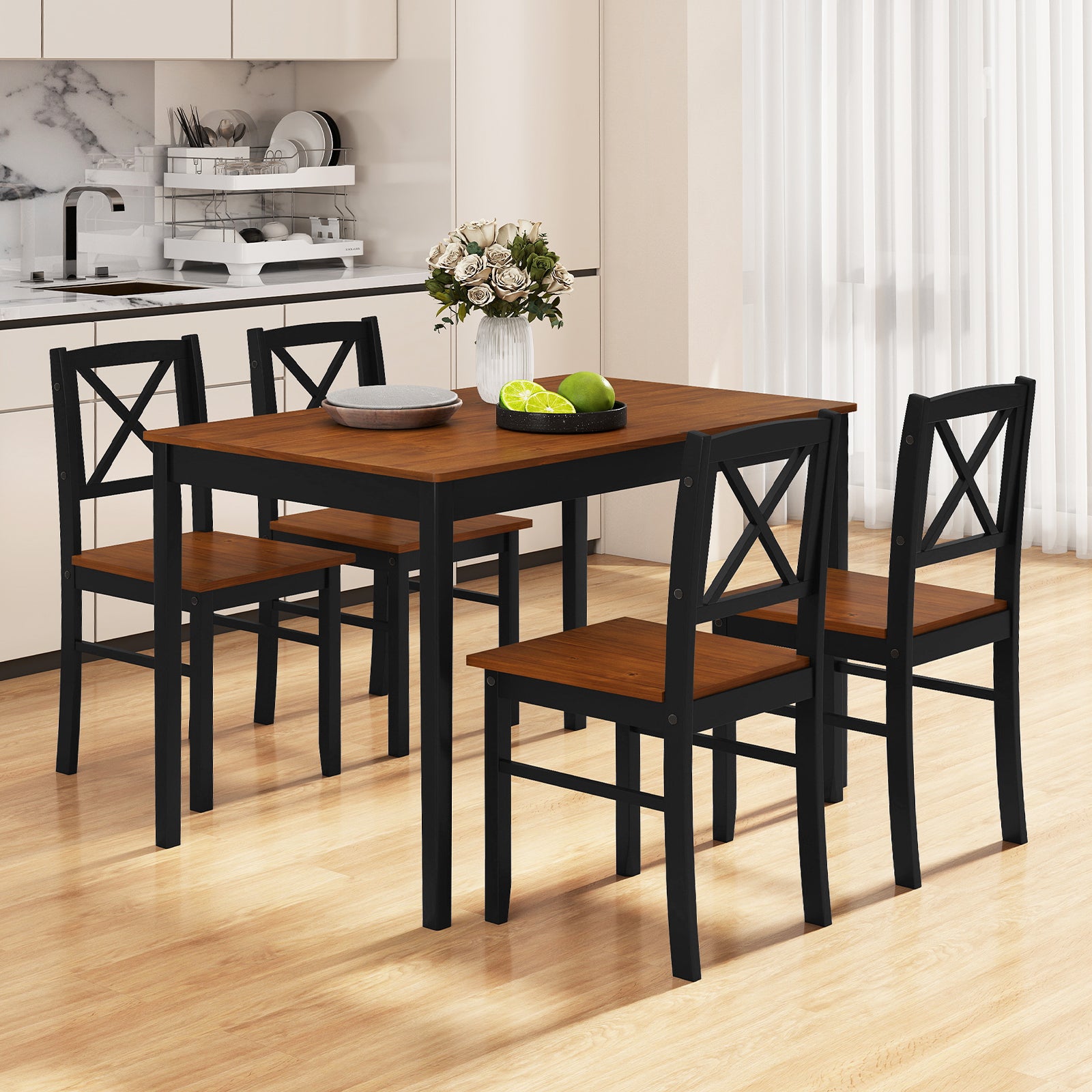 5 Piece Dining Table Set with Rectangular Kitchen Table and 4 Chairs for 4 People, Coffee Dining Room Sets at Gallery Canada