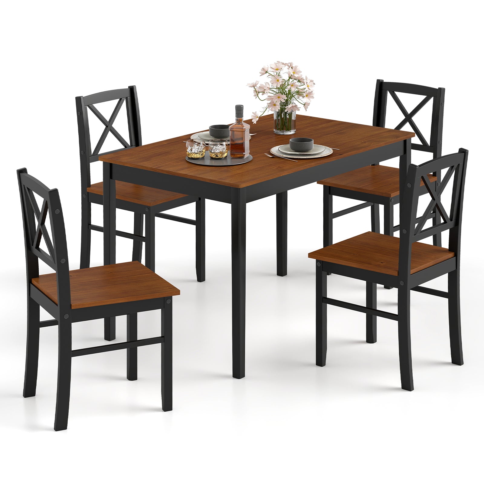5 Piece Dining Table Set with Rectangular Kitchen Table and 4 Chairs for 4 People, Coffee Dining Room Sets at Gallery Canada