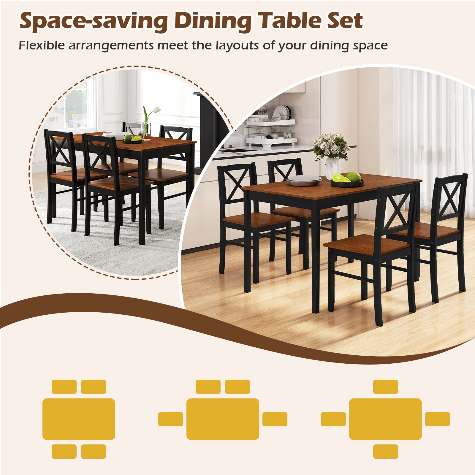 5 Piece Dining Table Set with Rectangular Kitchen Table and 4 Chairs for 4 People, Coffee Dining Room Sets at Gallery Canada