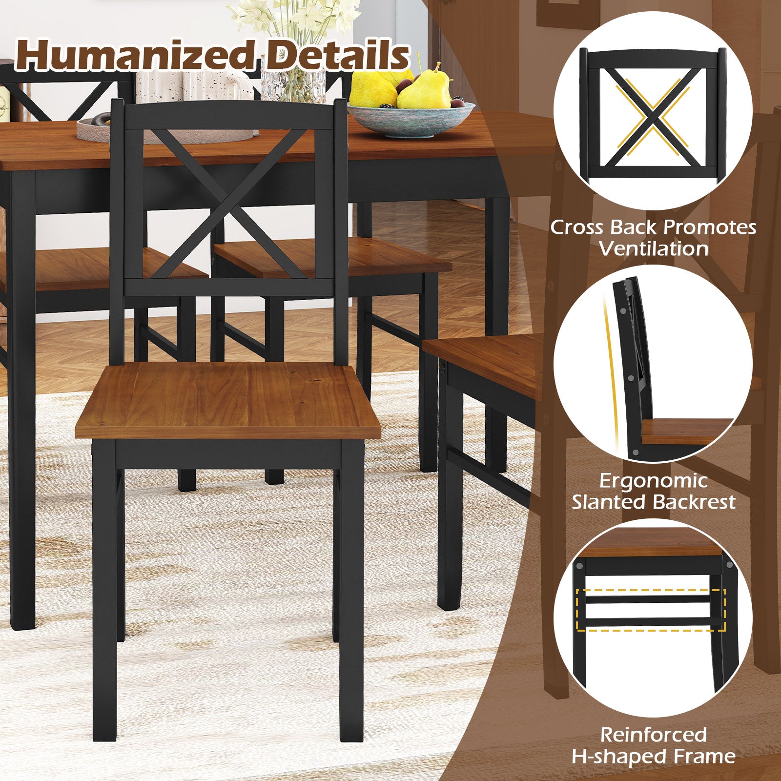 5 Piece Dining Table Set with Rectangular Kitchen Table and 4 Chairs for 4 People, Coffee Dining Room Sets at Gallery Canada