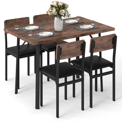 5-Piece Dining Table Set for 4 People Industrial Kitchen Table and 4 PU Leather Chairs, Brown Dining Room Sets at Gallery Canada