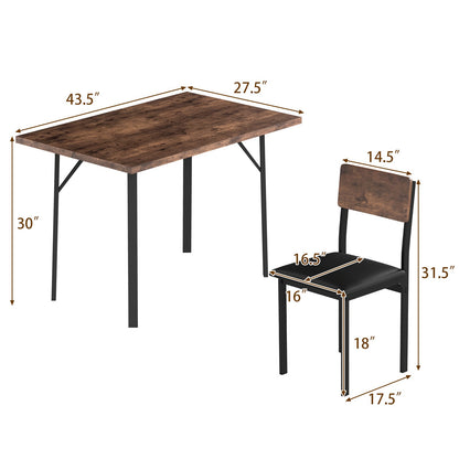 5-Piece Dining Table Set for 4 People Industrial Kitchen Table and 4 PU Leather Chairs, Brown Dining Room Sets at Gallery Canada