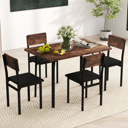 5-Piece Dining Table Set for 4 People Industrial Kitchen Table and 4 PU Leather Chairs, Brown Dining Room Sets at Gallery Canada
