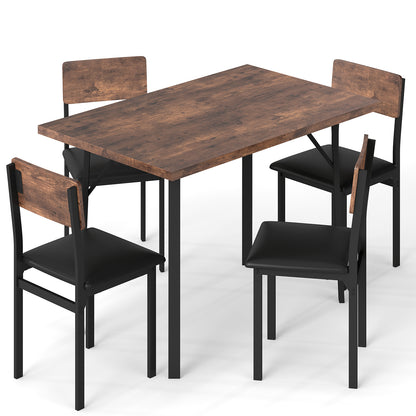 5-Piece Dining Table Set for 4 People Industrial Kitchen Table and 4 PU Leather Chairs, Brown Dining Room Sets at Gallery Canada