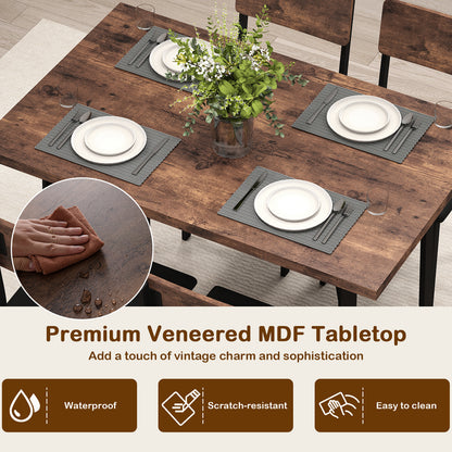 5-Piece Dining Table Set for 4 People Industrial Kitchen Table and 4 PU Leather Chairs, Brown Dining Room Sets at Gallery Canada