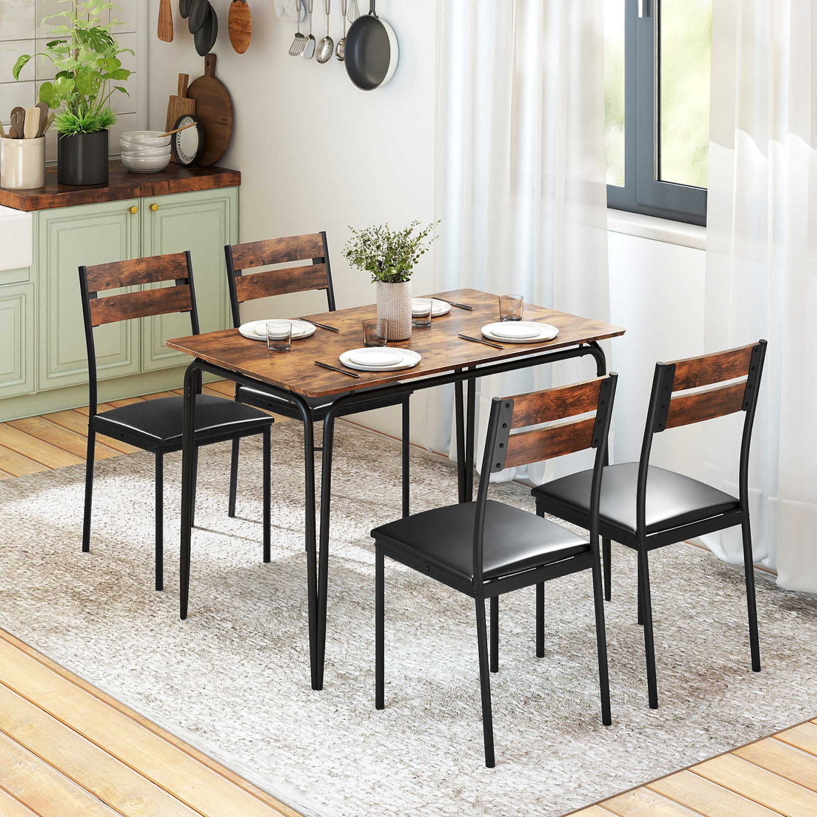 5-Piece Dining Table Set, Rectangular Kitchen Table, 4 Armless Chairs, Brown Dining Room Sets at Gallery Canada