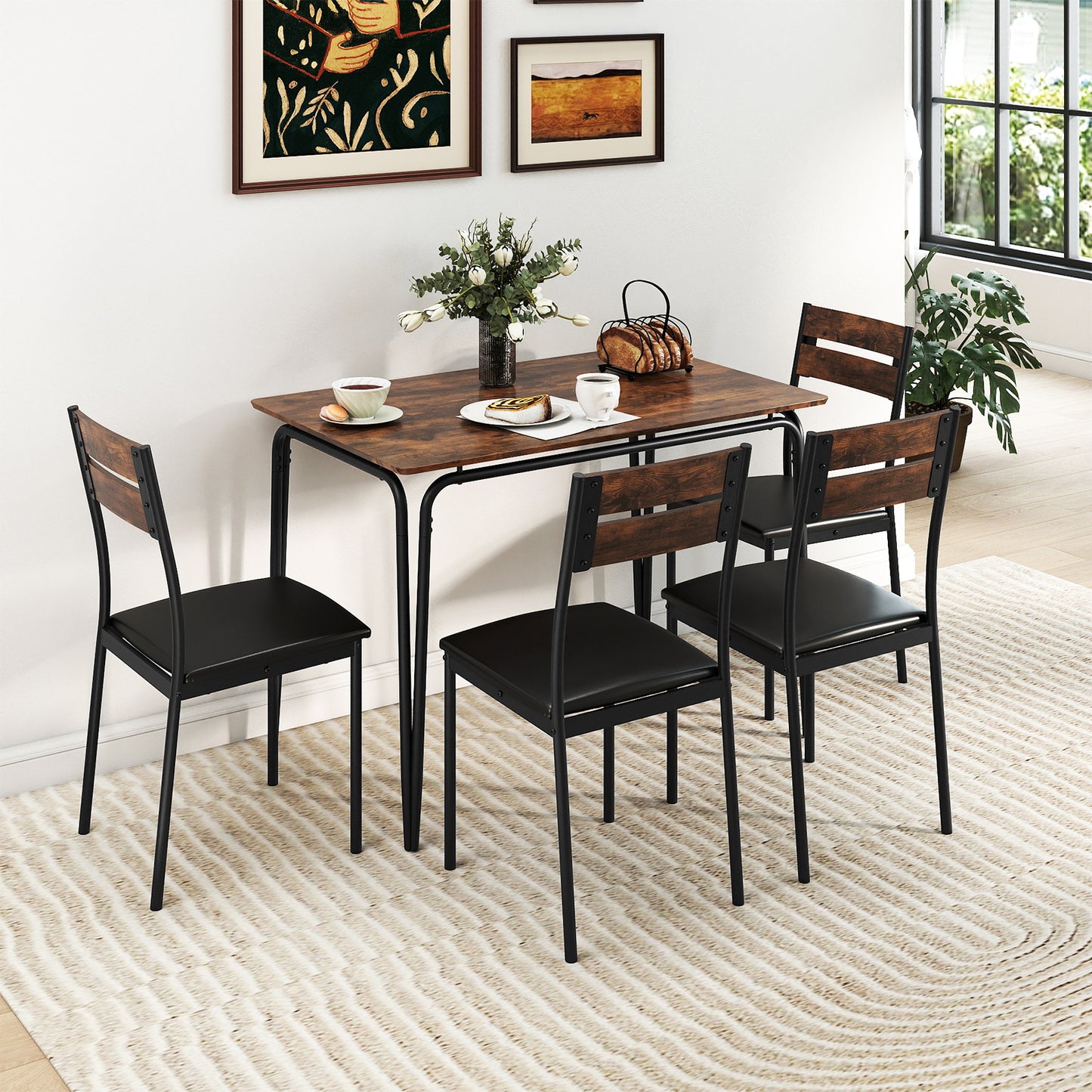 5-Piece Dining Table Set, Rectangular Kitchen Table, 4 Armless Chairs, Brown Dining Room Sets at Gallery Canada