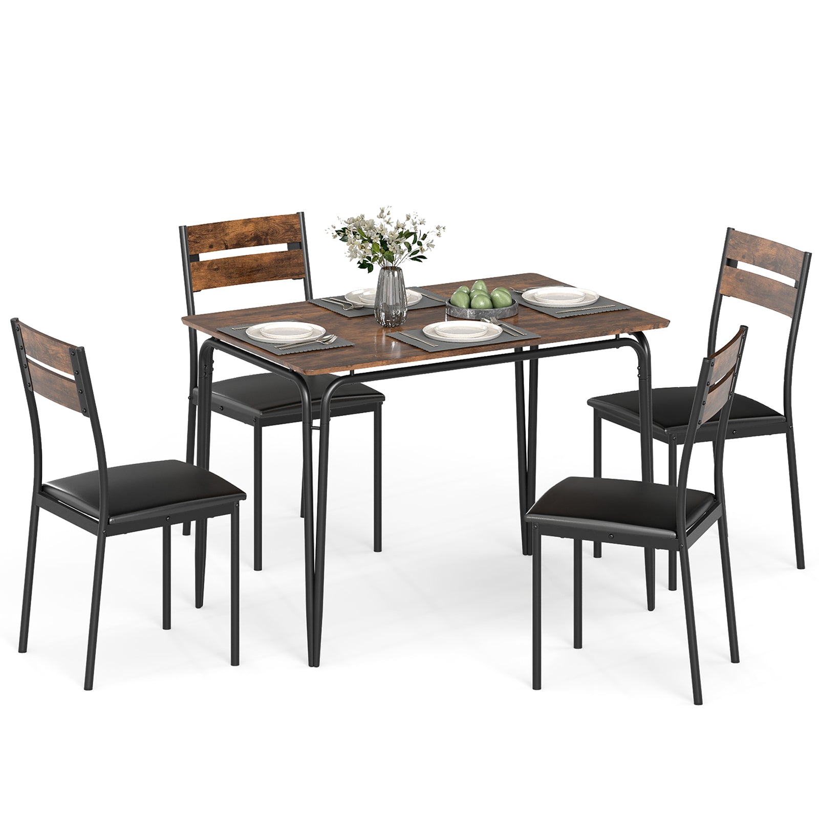 5-Piece Dining Table Set, Rectangular Kitchen Table, 4 Armless Chairs, Brown Dining Room Sets at Gallery Canada